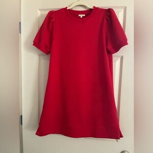 JODIFL Vibrant Red Puff Sleeve Textured Dress